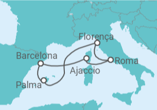 Itinerário do Cruzeiro Espanha, Itália, França - AIDA