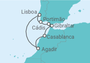 Itinerário do Cruzeiro Marrocos, Gibraltar, Espanha, Portugal - Azamara