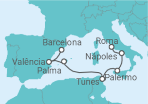 Itinerário do Cruzeiro Itália, Tunísia, Espanha - Holland America Line