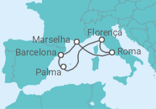 Itinerário do Cruzeiro Espanha, Itália, França - AIDA