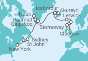 Itinerário do Cruzeiro De Glasgow (Escocia) a Nova Iorque (EUA) - Explora Journeys