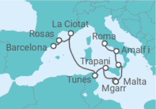 Itinerário do Cruzeiro De Civitavecchia (Roma) a Barcelona - Seabourn