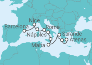 Itinerário do Cruzeiro Malta, Itália, França - Holland America Line