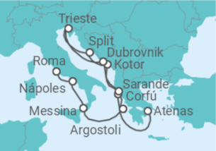 Itinerário do Cruzeiro Desde Pireo (Atenas) a Civitavecchia (Roma) - Holland America Line