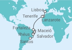 Itinerário do Cruzeiro De Lisboa a Santos - Costa Cruzeiros