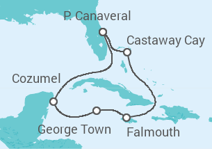 Itinerário do Cruzeiro Caraíbas Ocidentais e Castaway Cay - Disney Cruise Line