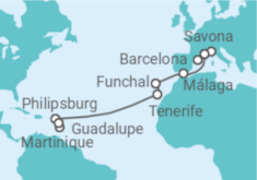 Itinerário do Cruzeiro França, Itália, Espanha, Portugal, Sint Maarten, Martinique - Costa Cruzeiros