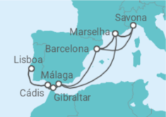 Itinerário do Cruzeiro Mediterrâneo desde Lisboa - Costa Cruzeiros
