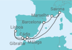 Itinerário do Cruzeiro Espanha, Portugal, Gibraltar, França, Itália - Costa Cruzeiros