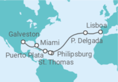 Itinerário do Cruzeiro Portugal, Sint Maarten, Ilhas Virgens Americanas, EUA - NCL Norwegian Cruise Line