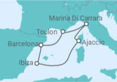 Itinerário do Cruzeiro Mediterrâneo e Marina Di Carrara - Virgin Voyages