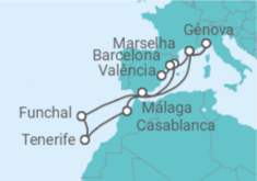 Itinerário do Cruzeiro Marrocos, Espanha, Portugal, França, Itália TI - MSC Cruzeiros