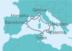 Itinerário do Cruzeiro Tunísia, Espanha, França, Itália - MSC Cruzeiros