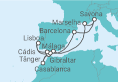 Itinerário do Cruzeiro Marrocos, Gibraltar, Espanha, França, Itália, Portugal - Costa Cruzeiros