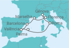 Itinerário do Cruzeiro Itália, França, Espanha - MSC Cruzeiros