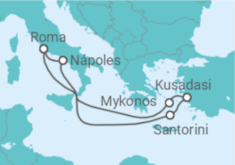 Itinerário do Cruzeiro Kusadasi,Santorini,Naples,Civitavecchia,Mykonos,Kusadasi - MSC Cruzeiros