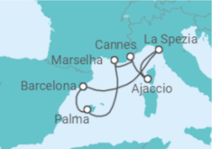 Itinerário do Cruzeiro Espanha, França, Itália - Virgin Voyages