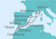 Itinerário do Cruzeiro Espanha, Marrocos, Gibraltar, França, Itália - Costa Cruzeiros