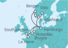 Itinerário do Cruzeiro Noruega, Alemanha, Holanda, Bélgica, França, Reino Unido - AIDA