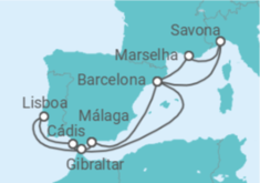 Itinerário do Cruzeiro Gibraltar, Espanha, Portugal, Itália, França - Costa Cruzeiros