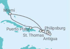 Itinerário do Cruzeiro Ilhas Virgens Americanas, Sint Maarten, Antígua E Barbuda, Porto Rico - MSC Cruzeiros