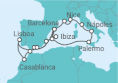 Itinerário do Cruzeiro França, Itália, Espanha, Portugal, Marrocos - Explora Journeys