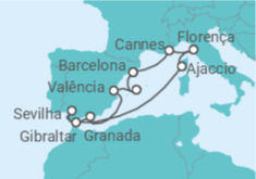 Itinerário do Cruzeiro Espanha, Gibraltar, França, Itália - NCL Norwegian Cruise Line