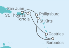 Itinerário do Cruzeiro Sint Maarten, Barbados, Santa Lúcia, Ilhas Virgens Britânicas, Ilhas Virgens Americanas - NCL Norwegian Cruise Line