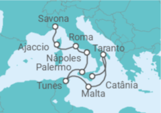 Itinerário do Cruzeiro Itália, Malta, Tunísia, França - Costa Cruzeiros