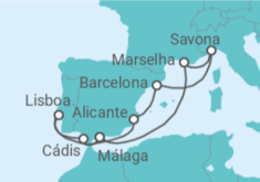 Itinerário do Cruzeiro Espanha, Portugal, Itália, França - Costa Cruzeiros
