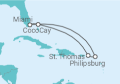 Itinerário do Cruzeiro Caribe Icónico 2027 - Royal Caribbean