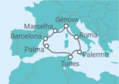 Itinerário do Cruzeiro Itália, França, Espanha, Tunísia - Costa Cruzeiros