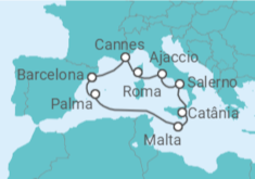 Itinerário do Cruzeiro França, Itália, Malta, Espanha - Virgin Voyages