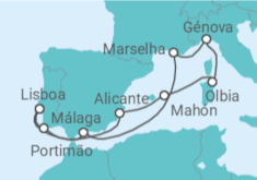 Itinerário do Cruzeiro Mediterrâneo partida e chegada a Lisboa 2027 II TI - MSC Cruzeiros