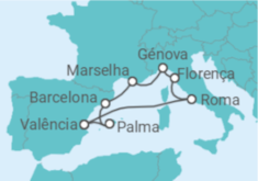Itinerário do Cruzeiro Espanha, França, Itália - MSC Cruzeiros