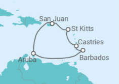 Itinerário do Cruzeiro Aruba, Barbados, Santa Lúcia, São Cristóvão E Neves - NCL Norwegian Cruise Line