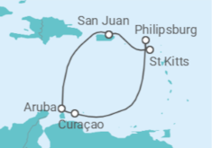 Itinerário do Cruzeiro São Cristóvão E Neves, Sint Maarten, Curaçao, Aruba - NCL Norwegian Cruise Line