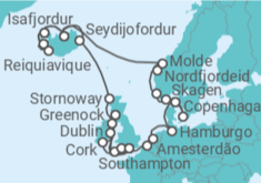Itinerário do Cruzeiro Reino Unido, Irlanda, Bélgica, Holanda, Alemanha, Dinamarca, Noruega, Islândia - Princess Cruises
