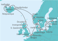 Itinerário do Cruzeiro Bélgica, Holanda, Noruega, Dinamarca, Alemanha, Polónia, Suécia, Estónia, Finlândia, Islândia, Re... - Princess Cruises