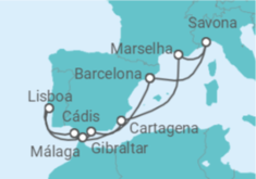 Itinerário do Cruzeiro Espanha, Portugal, Gibraltar, França, Itália TI - Costa Cruzeiros