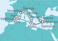 Itinerário do Cruzeiro Itália, Grécia, Malta, Espanha, França TI - Costa Cruzeiros