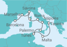 Itinerário do Cruzeiro Malta, Tunísia, Itália, França TI - Costa Cruzeiros