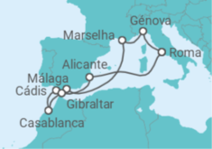 Itinerário do Cruzeiro Espanha, Marrocos, Gibraltar, Itália - MSC Cruzeiros