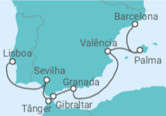 Itinerário do Cruzeiro Espanha, Gibraltar, Marrocos - NCL Norwegian Cruise Line