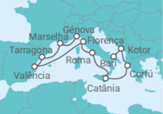 Itinerário do Cruzeiro França, Espanha, Itália, Grécia, Montenegro - MSC Cruzeiros