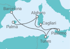 Itinerário do Cruzeiro Tesouros do Mediterrâneo
- Corazul Cruceros