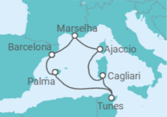 Itinerário do Cruzeiro Rumos Mediterrânicos 2027 - Corazul Cruceros
