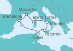 Itinerário do Cruzeiro Mediterrâneo e suas ilhas 2027 - Corazul Cruceros