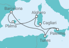 Itinerário do Cruzeiro Aurora Mediterrânica 2027 - Corazul Cruceros