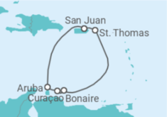 Itinerário do Cruzeiro Ilhas Virgens Americanas, Bonaire, Santo Eustáquio e Saba, Curaçao, Aruba - Royal Caribbean